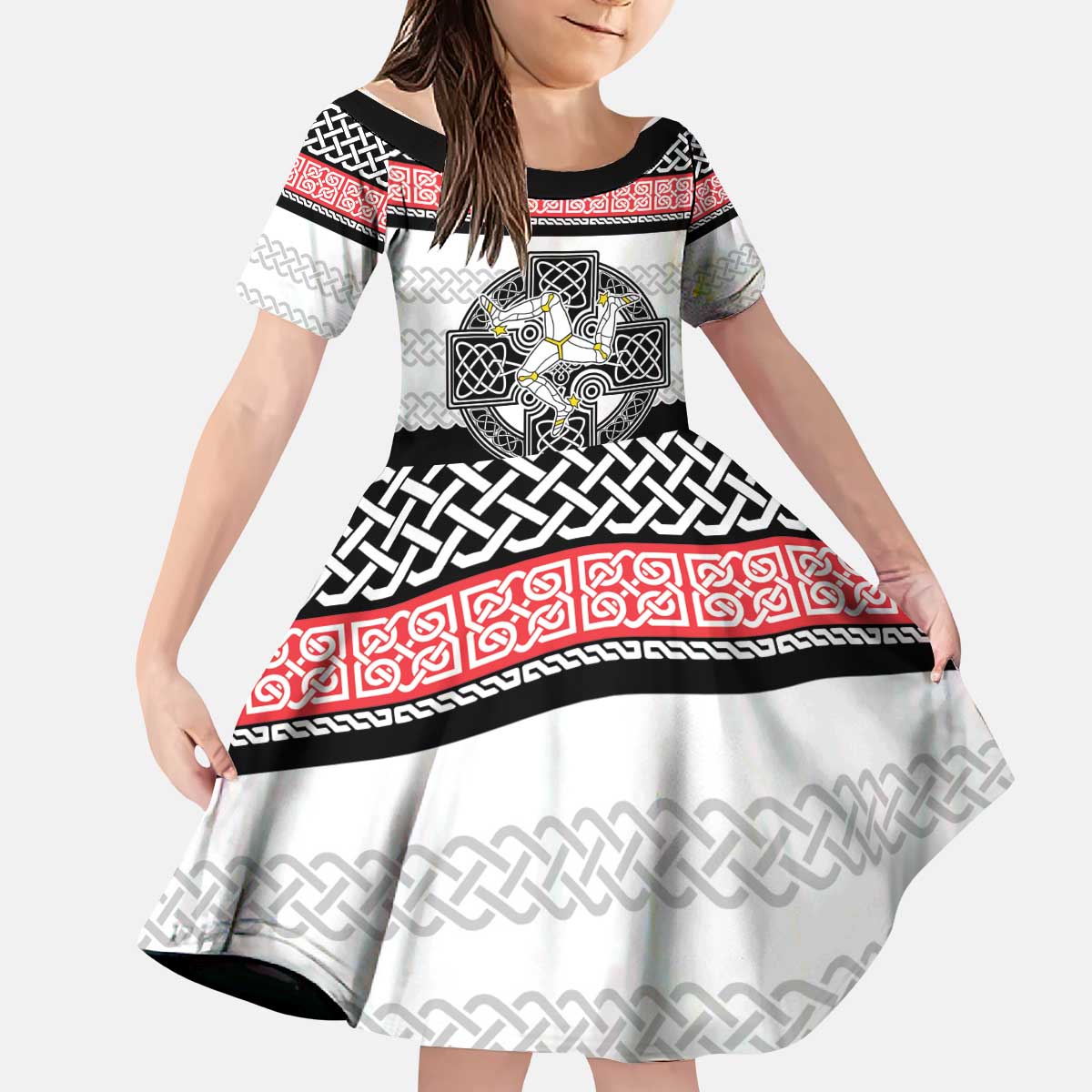Isle of Man Celtic Knot Kid Short Sleeve Dress Celtic Nation Heritage Pride - Wonder Print Shop