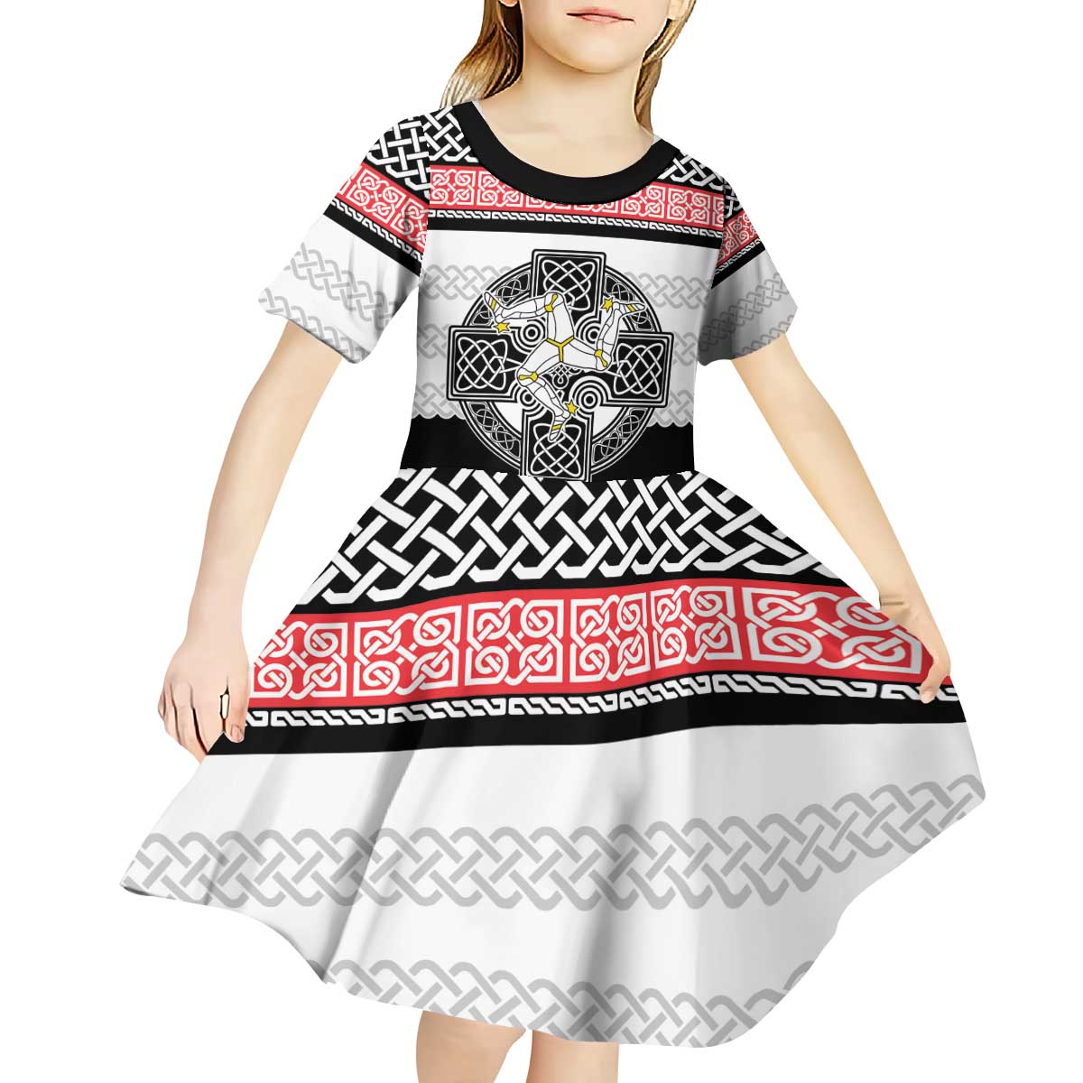 Isle of Man Celtic Knot Kid Short Sleeve Dress Celtic Nation Heritage Pride - Wonder Print Shop