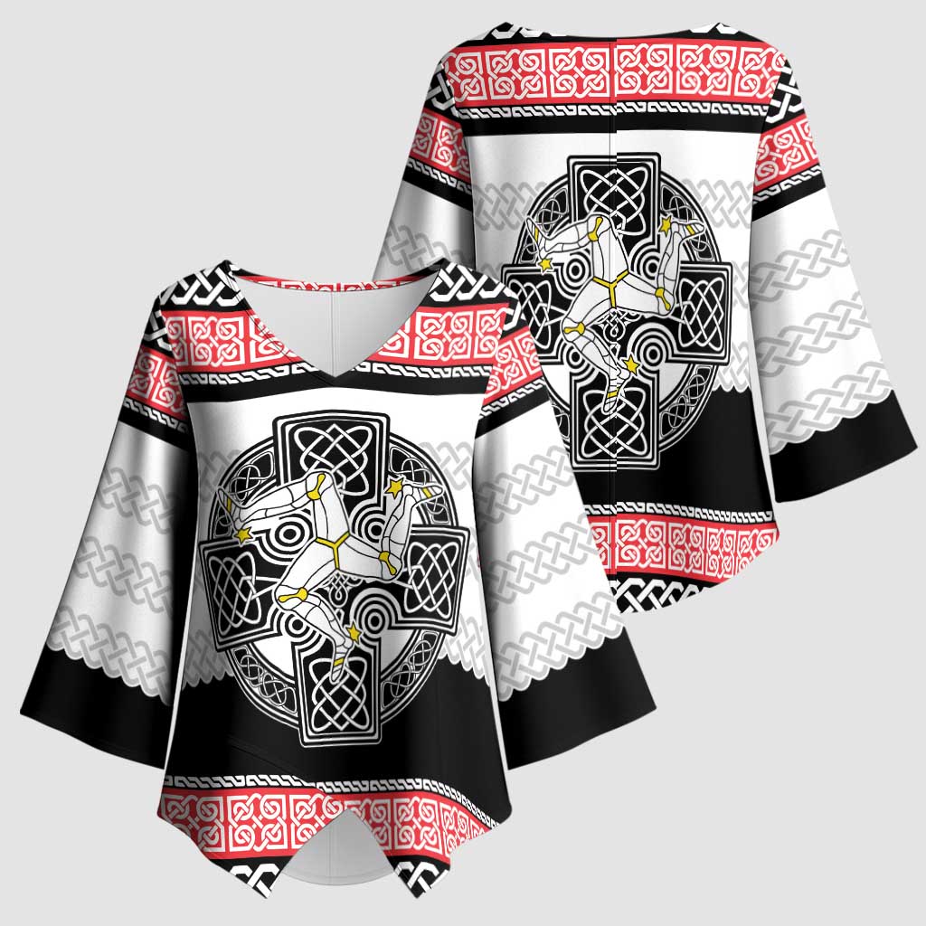 Isle of Man Celtic Knot Kimono Sleeve Blouse Celtic Nation Heritage Pride - Wonder Print Shop