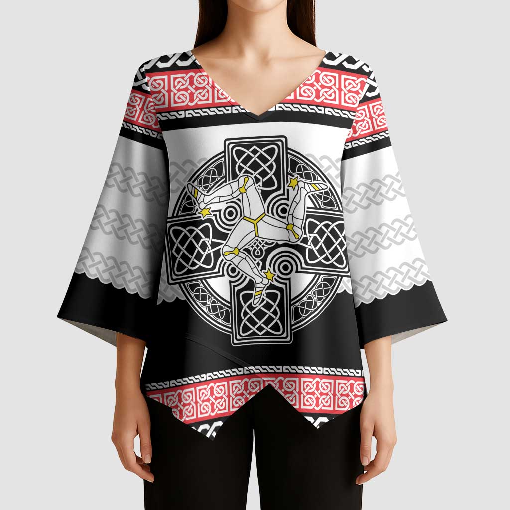 Isle of Man Celtic Knot Kimono Sleeve Blouse Celtic Nation Heritage Pride - Wonder Print Shop