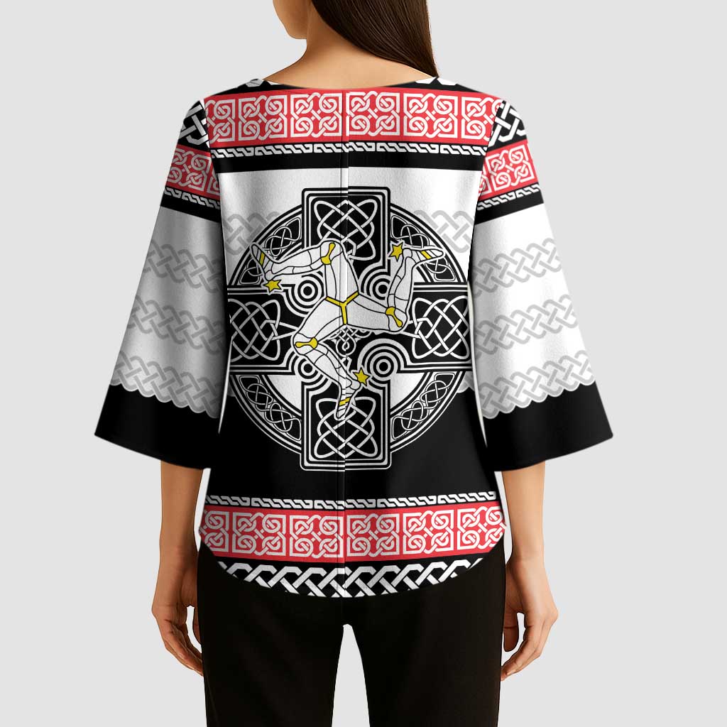 Isle of Man Celtic Knot Kimono Sleeve Blouse Celtic Nation Heritage Pride - Wonder Print Shop