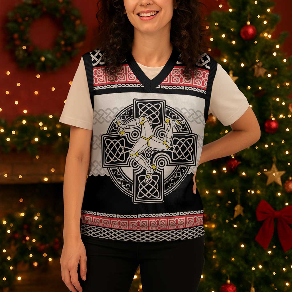 Isle of Man Celtic Knot Christmas Knitted V-Neck Vest Celtic Nation Heritage Pride - Wonder Print Shop
