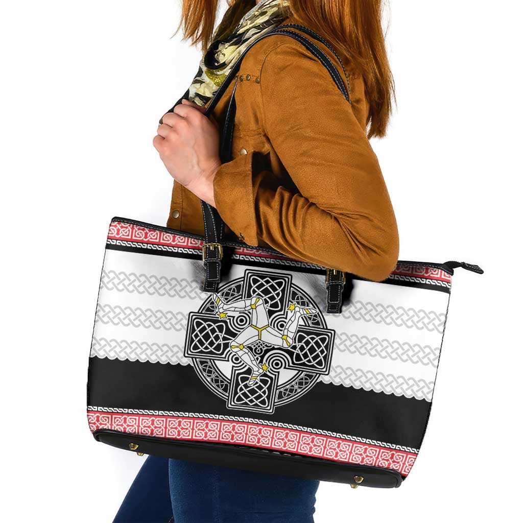 Isle of Man Celtic Knot Leather Tote Bag Celtic Nation Heritage Pride - Wonder Print Shop