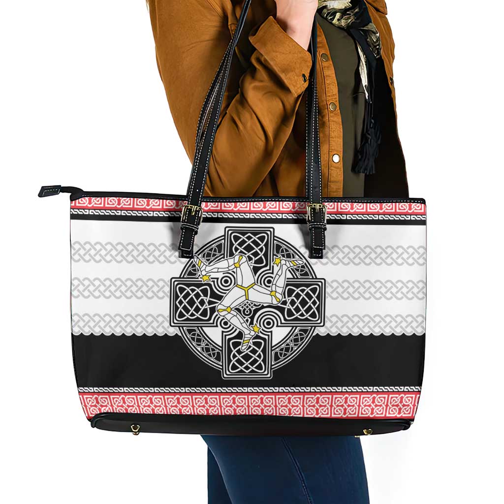 Isle of Man Celtic Knot Leather Tote Bag Celtic Nation Heritage Pride - Wonder Print Shop