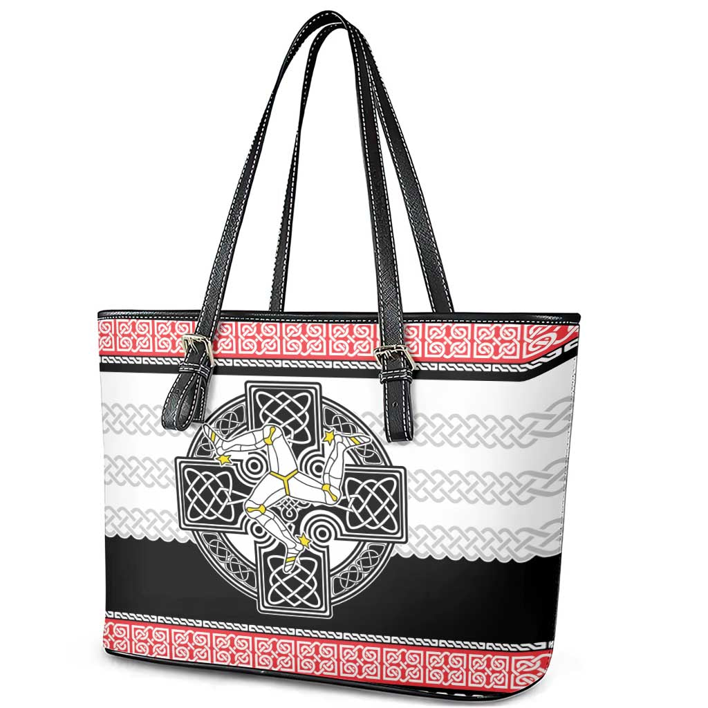 Isle of Man Celtic Knot Leather Tote Bag Celtic Nation Heritage Pride - Wonder Print Shop