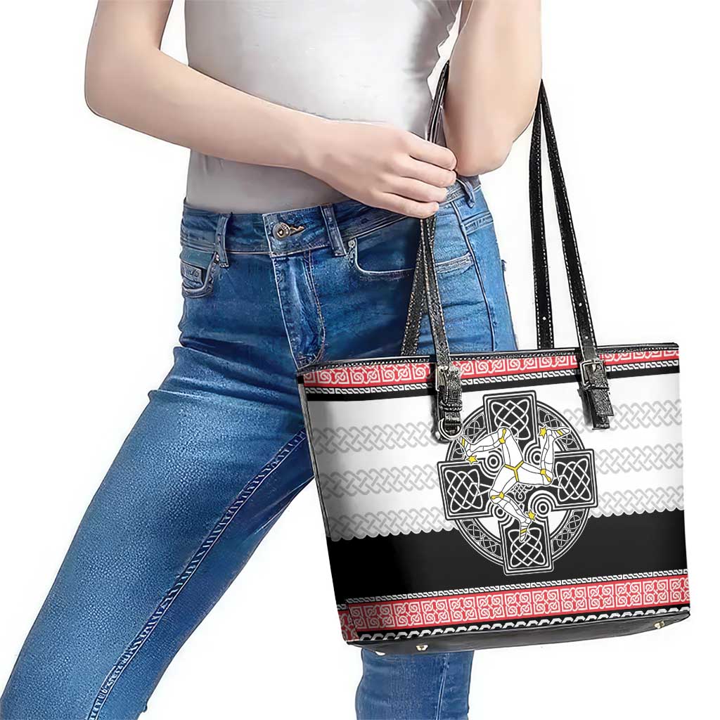 Isle of Man Celtic Knot Leather Tote Bag Celtic Nation Heritage Pride - Wonder Print Shop