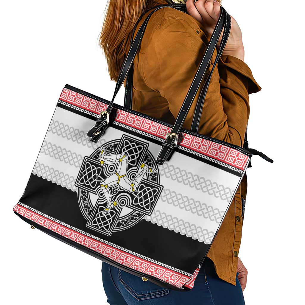 Isle of Man Celtic Knot Leather Tote Bag Celtic Nation Heritage Pride - Wonder Print Shop