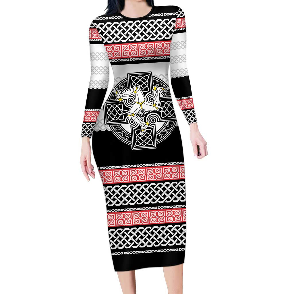Isle of Man Celtic Knot Long Sleeve Bodycon Dress Celtic Nation Heritage Pride - Wonder Print Shop