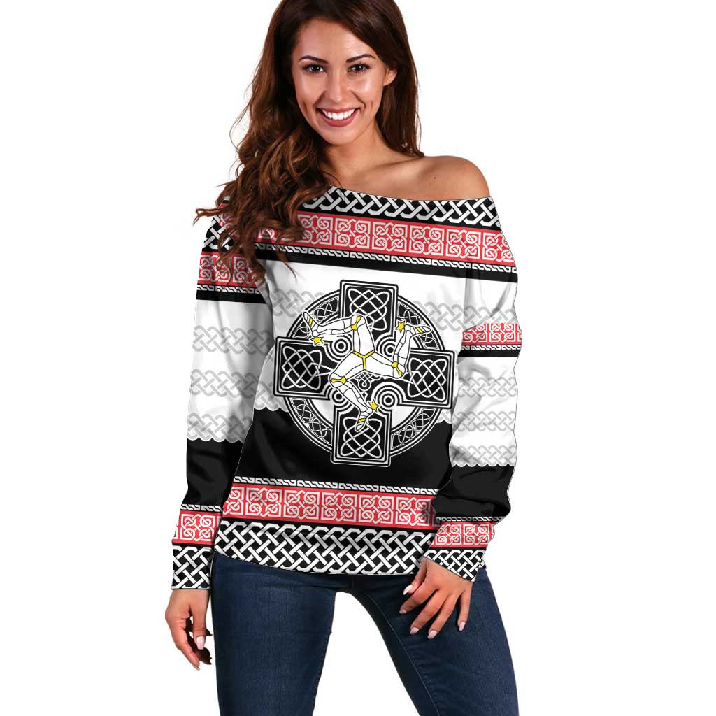 Isle of Man Celtic Knot Off Shoulder Sweater Celtic Nation Heritage Pride - Wonder Print Shop