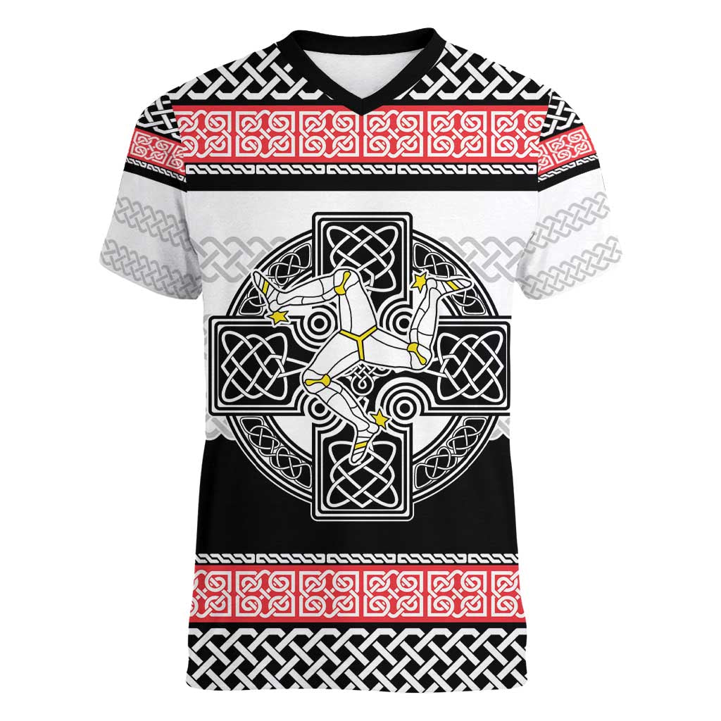 Isle of Man Celtic Knot Women V-Neck T-Shirt Celtic Nation Heritage Pride - Wonder Print Shop
