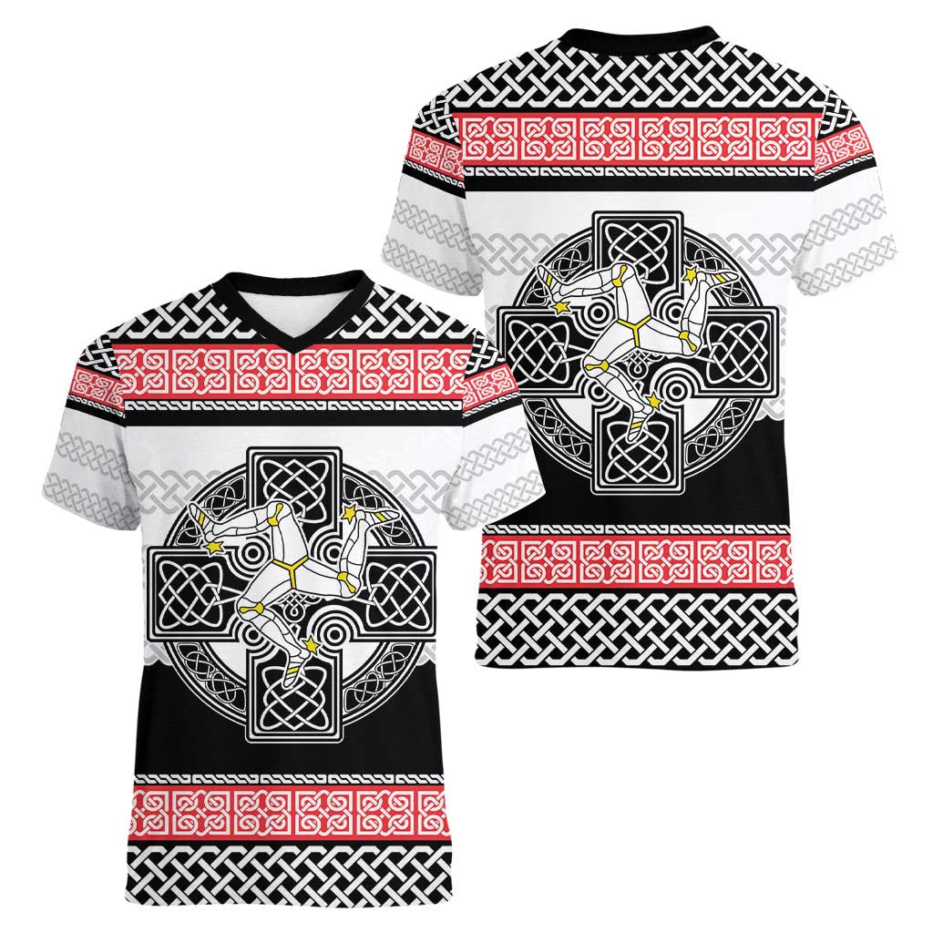 Isle of Man Celtic Knot Women V-Neck T-Shirt Celtic Nation Heritage Pride - Wonder Print Shop