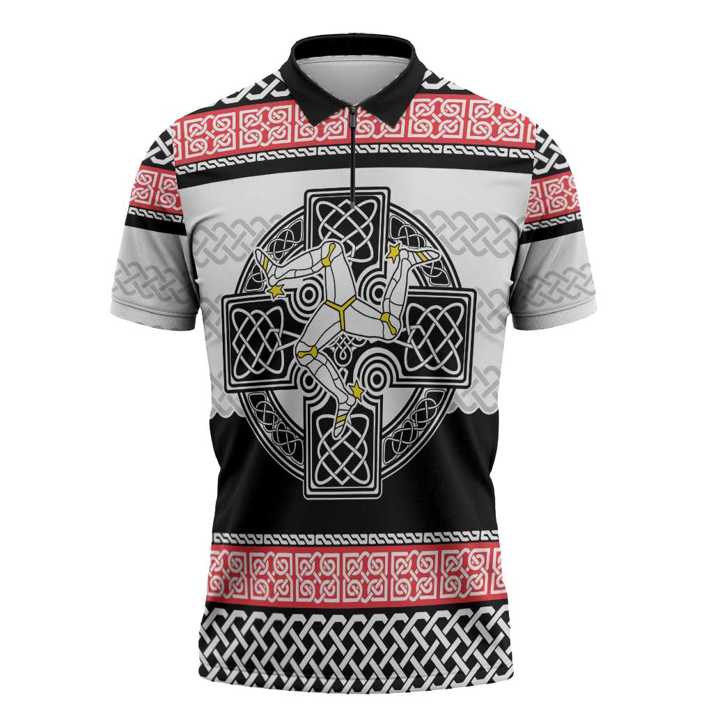 Isle of Man Celtic Knot Zipper Polo Shirt Celtic Nation Heritage Pride - Wonder Print Shop