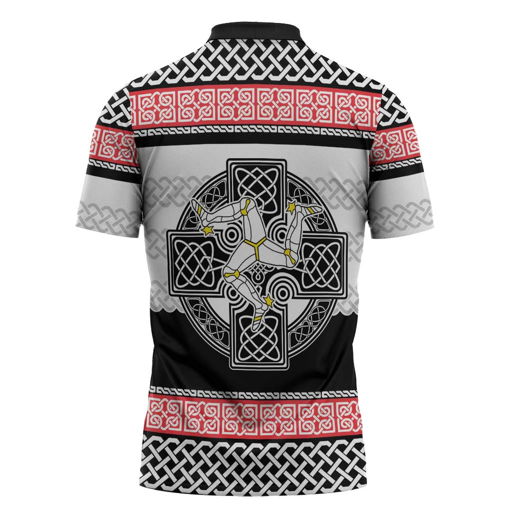 Isle of Man Celtic Knot Zipper Polo Shirt Celtic Nation Heritage Pride - Wonder Print Shop