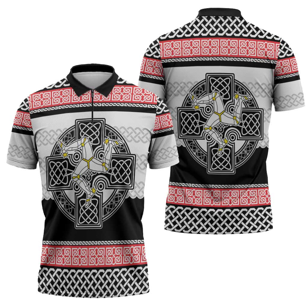 Isle of Man Celtic Knot Zipper Polo Shirt Celtic Nation Heritage Pride - Wonder Print Shop