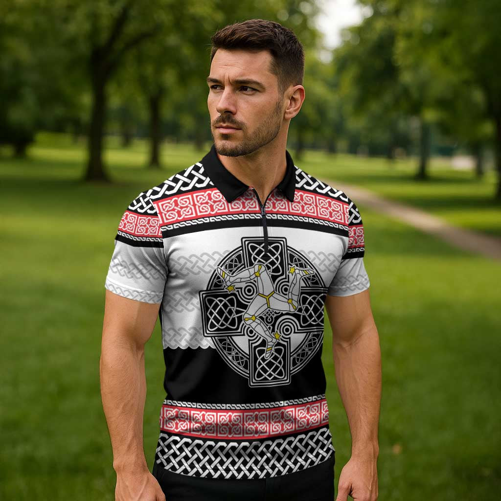Isle of Man Celtic Knot Zipper Polo Shirt Celtic Nation Heritage Pride - Wonder Print Shop
