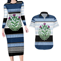 Scotland Celtic Knot Couples Matching Long Sleeve Bodycon Dress and Hawaiian Shirt Celtic Nation Heritage Pride - Wonder Print Shop