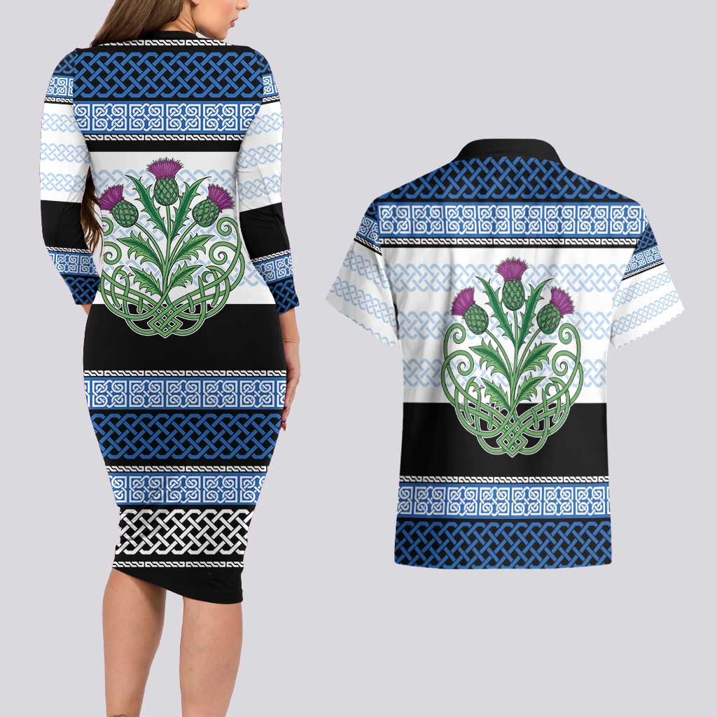 Scotland Celtic Knot Couples Matching Long Sleeve Bodycon Dress and Hawaiian Shirt Celtic Nation Heritage Pride - Wonder Print Shop