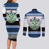 Scotland Celtic Knot Couples Matching Long Sleeve Bodycon Dress and Long Sleeve Button Shirt Celtic Nation Heritage Pride - Wonder Print Shop
