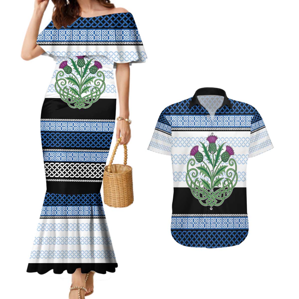 Scotland Celtic Knot Couples Matching Mermaid Dress and Hawaiian Shirt Celtic Nation Heritage Pride - Wonder Print Shop