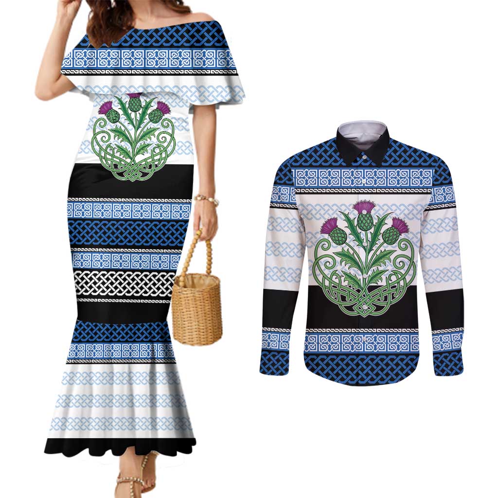Scotland Celtic Knot Couples Matching Mermaid Dress and Long Sleeve Button Shirt Celtic Nation Heritage Pride - Wonder Print Shop