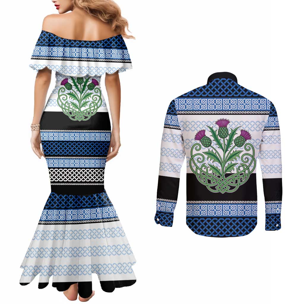 Scotland Celtic Knot Couples Matching Mermaid Dress and Long Sleeve Button Shirt Celtic Nation Heritage Pride - Wonder Print Shop