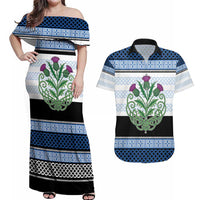 Scotland Celtic Knot Couples Matching Off Shoulder Maxi Dress and Hawaiian Shirt Celtic Nation Heritage Pride - Wonder Print Shop