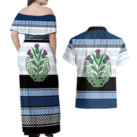 Scotland Celtic Knot Couples Matching Off Shoulder Maxi Dress and Hawaiian Shirt Celtic Nation Heritage Pride - Wonder Print Shop