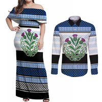 Scotland Celtic Knot Couples Matching Off Shoulder Maxi Dress and Long Sleeve Button Shirt Celtic Nation Heritage Pride - Wonder Print Shop