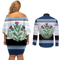 Scotland Celtic Knot Couples Matching Off Shoulder Short Dress and Long Sleeve Button Shirt Celtic Nation Heritage Pride - Wonder Print Shop