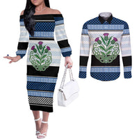 Scotland Celtic Knot Couples Matching Off The Shoulder Long Sleeve Dress and Long Sleeve Button Shirt Celtic Nation Heritage Pride - Wonder Print Shop