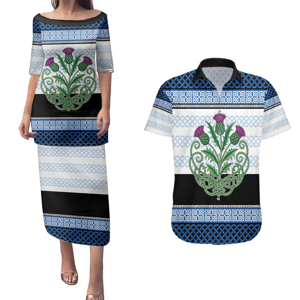Scotland Celtic Knot Couples Matching Puletasi and Hawaiian Shirt Celtic Nation Heritage Pride - Wonder Print Shop