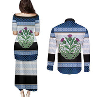 Scotland Celtic Knot Couples Matching Puletasi and Long Sleeve Button Shirt Celtic Nation Heritage Pride - Wonder Print Shop