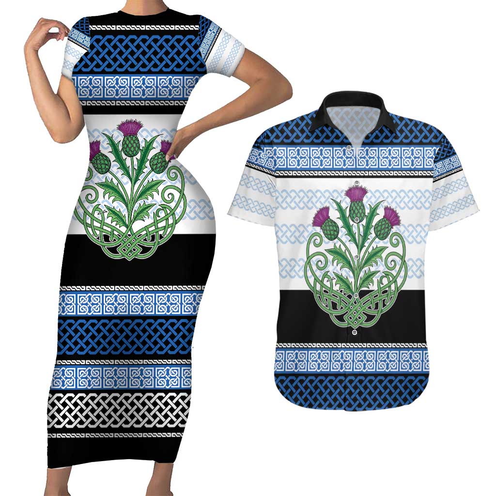 Scotland Celtic Knot Couples Matching Short Sleeve Bodycon Dress and Hawaiian Shirt Celtic Nation Heritage Pride - Wonder Print Shop