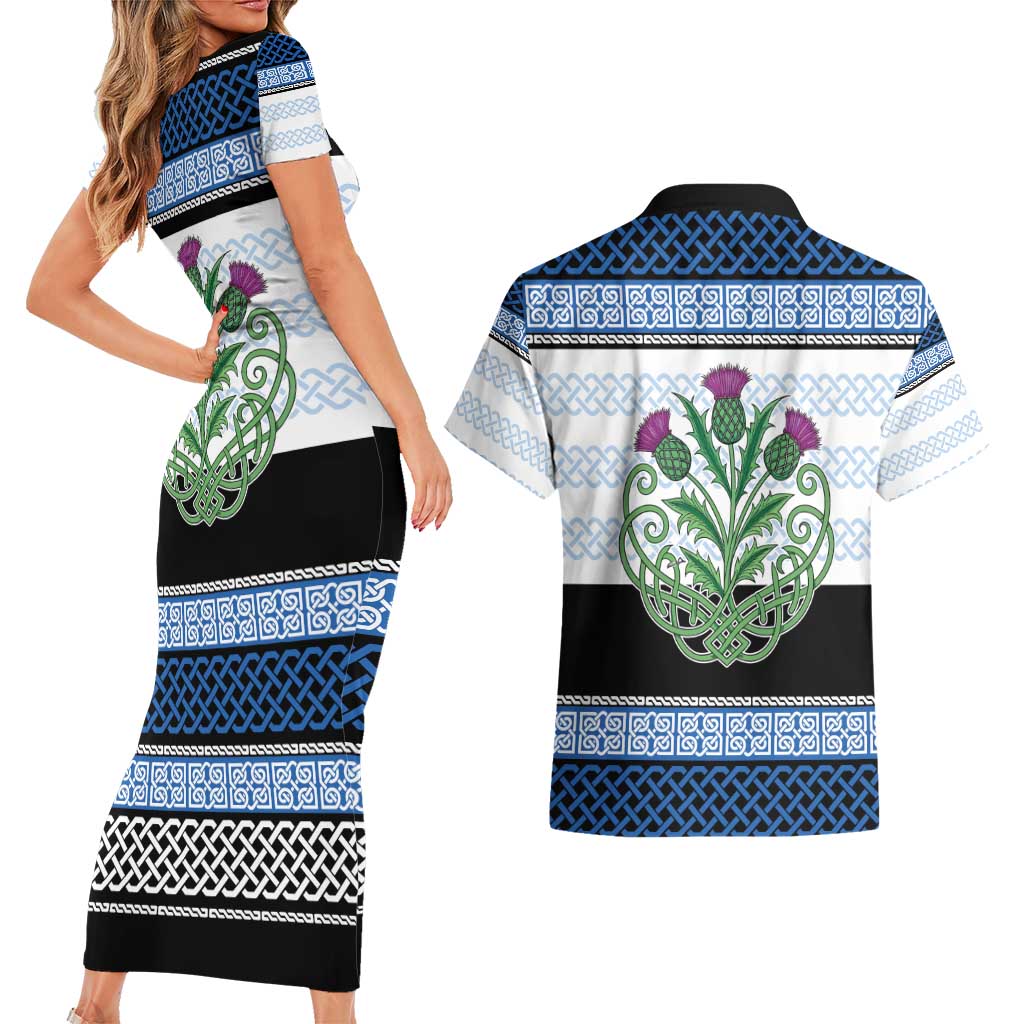 Scotland Celtic Knot Couples Matching Short Sleeve Bodycon Dress and Hawaiian Shirt Celtic Nation Heritage Pride - Wonder Print Shop