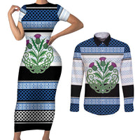 Scotland Celtic Knot Couples Matching Short Sleeve Bodycon Dress and Long Sleeve Button Shirt Celtic Nation Heritage Pride - Wonder Print Shop