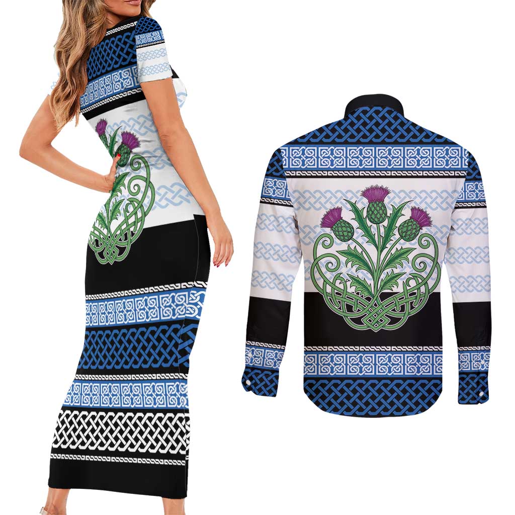Scotland Celtic Knot Couples Matching Short Sleeve Bodycon Dress and Long Sleeve Button Shirt Celtic Nation Heritage Pride - Wonder Print Shop