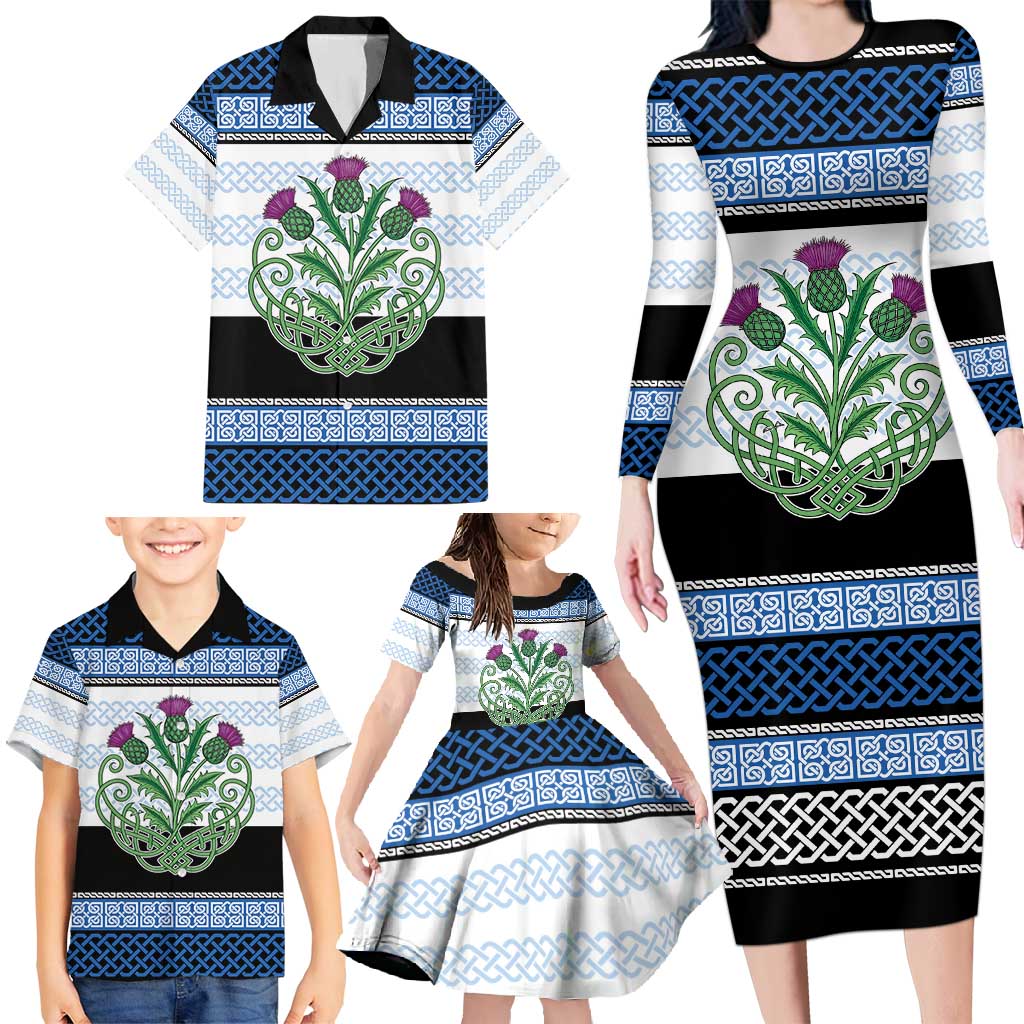 Scotland Celtic Knot Family Matching Long Sleeve Bodycon Dress and Hawaiian Shirt Celtic Nation Heritage Pride - Wonder Print Shop