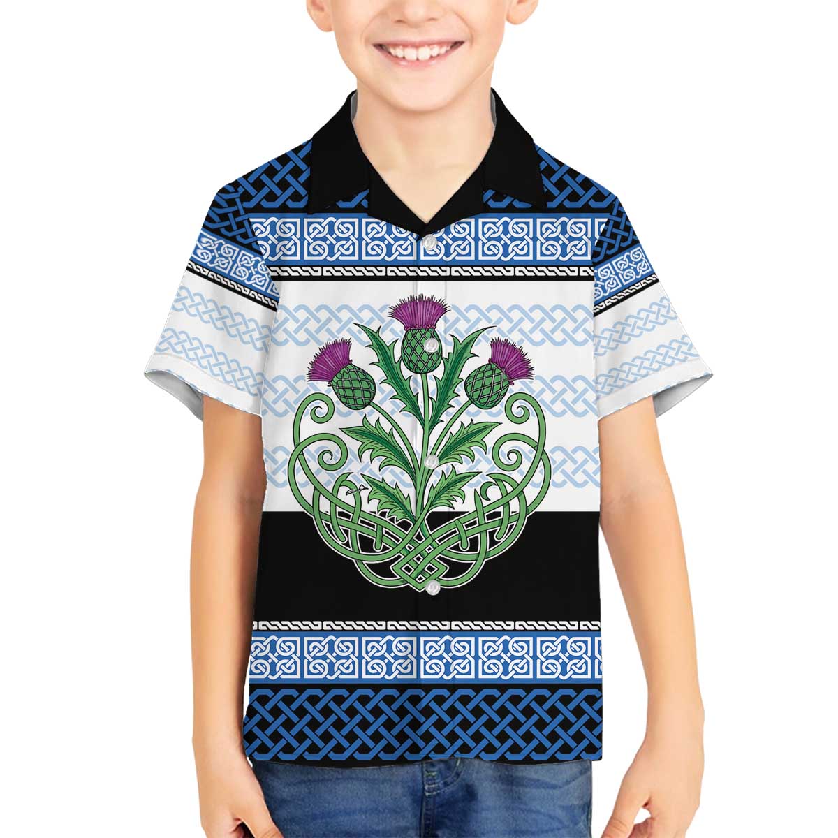 Scotland Celtic Knot Family Matching Off The Shoulder Long Sleeve Dress and Hawaiian Shirt Celtic Nation Heritage Pride - Wonder Print Shop