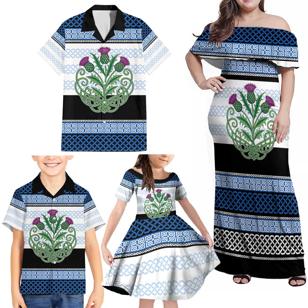 Scotland Celtic Knot Family Matching Off Shoulder Maxi Dress and Hawaiian Shirt Celtic Nation Heritage Pride - Wonder Print Shop