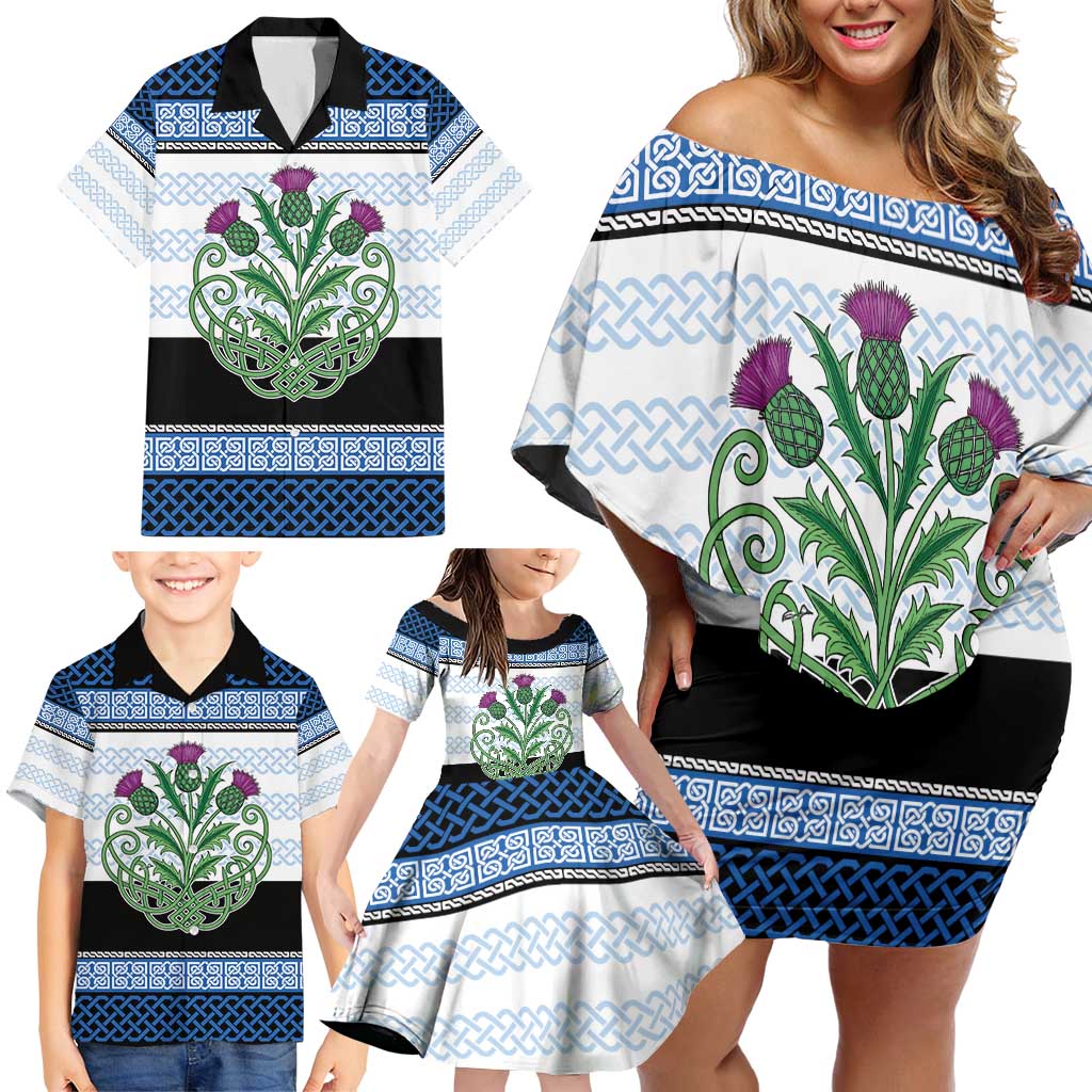 Scotland Celtic Knot Family Matching Off Shoulder Short Dress and Hawaiian Shirt Celtic Nation Heritage Pride - Wonder Print Shop