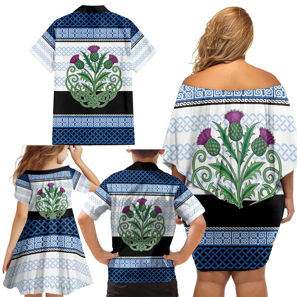 Scotland Celtic Knot Family Matching Off Shoulder Short Dress and Hawaiian Shirt Celtic Nation Heritage Pride - Wonder Print Shop