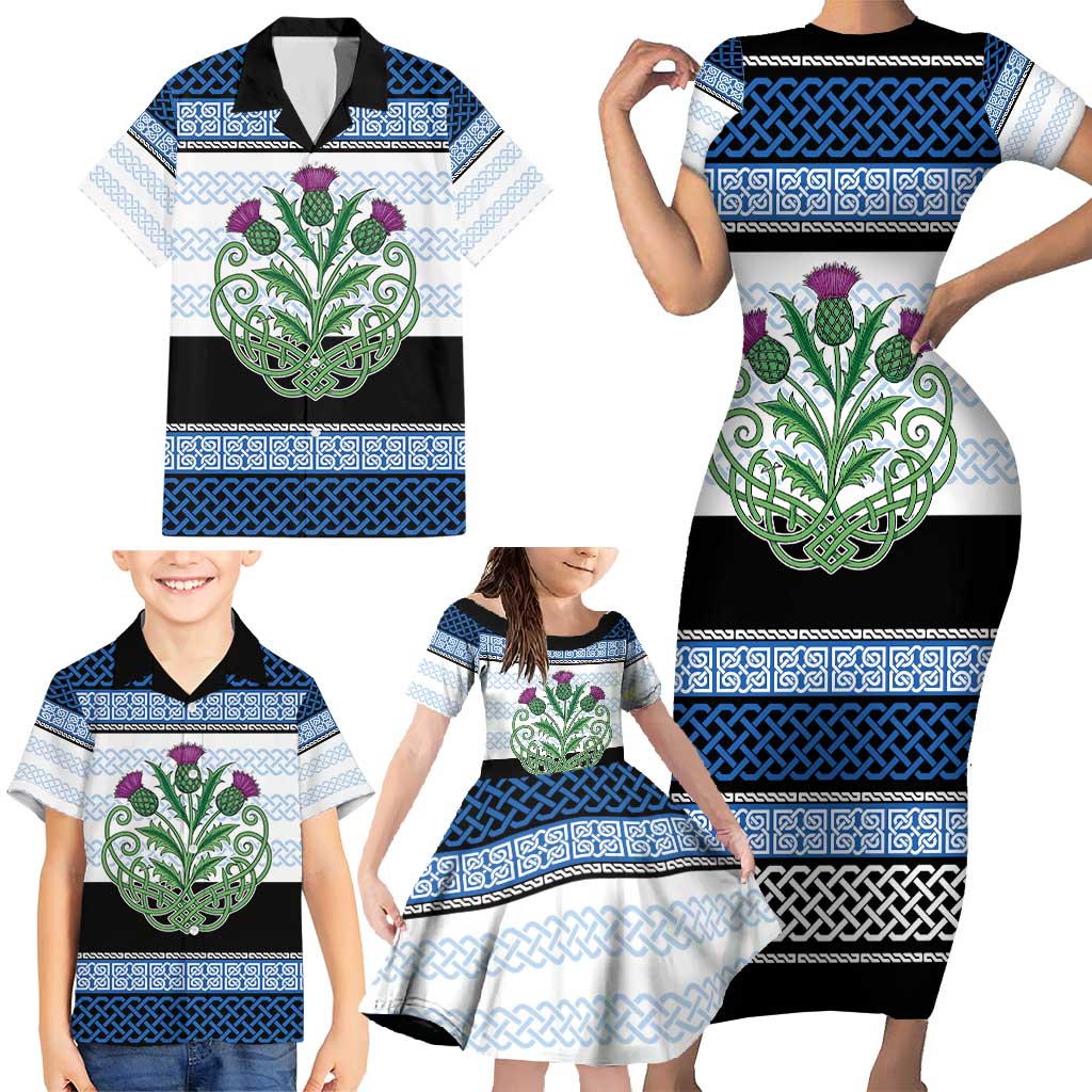 Scotland Celtic Knot Family Matching Short Sleeve Bodycon Dress and Hawaiian Shirt Celtic Nation Heritage Pride - Wonder Print Shop