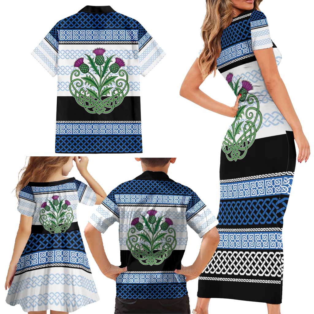 Scotland Celtic Knot Family Matching Short Sleeve Bodycon Dress and Hawaiian Shirt Celtic Nation Heritage Pride - Wonder Print Shop