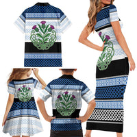 Scotland Celtic Knot Family Matching Short Sleeve Bodycon Dress and Hawaiian Shirt Celtic Nation Heritage Pride - Wonder Print Shop
