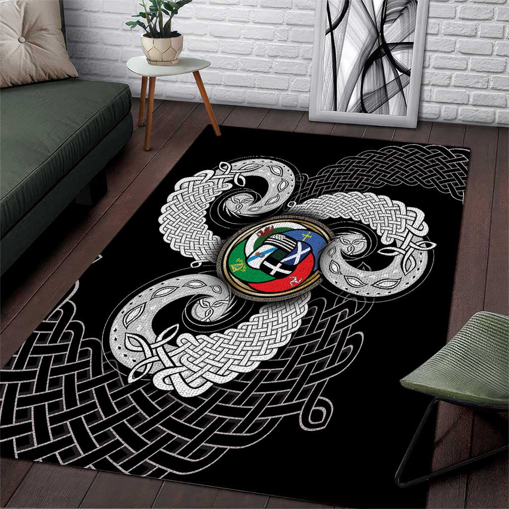 Six Celtic Countries Heritage Area Rug Black Celtic Knot Triskelion - Wonder Print Shop