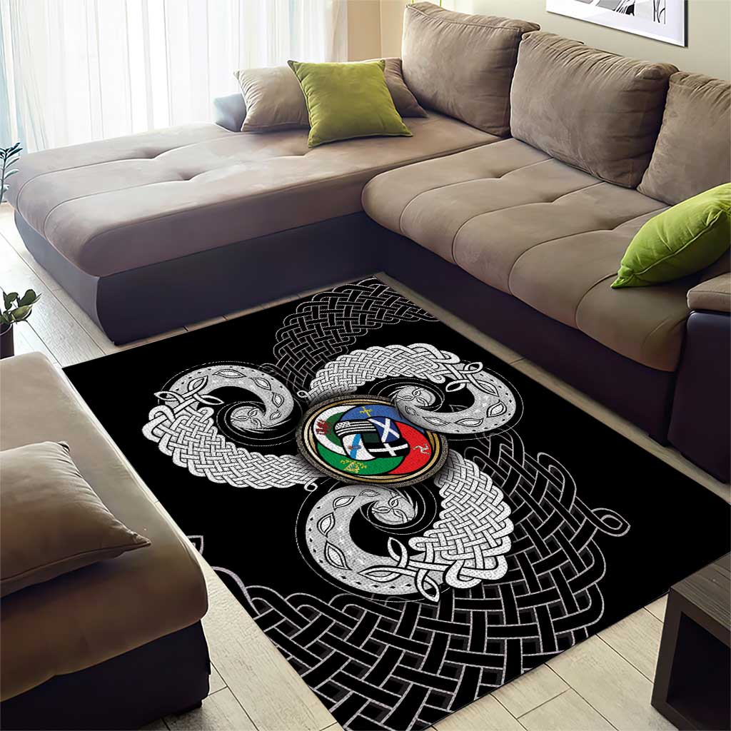 Six Celtic Countries Heritage Area Rug Black Celtic Knot Triskelion - Wonder Print Shop