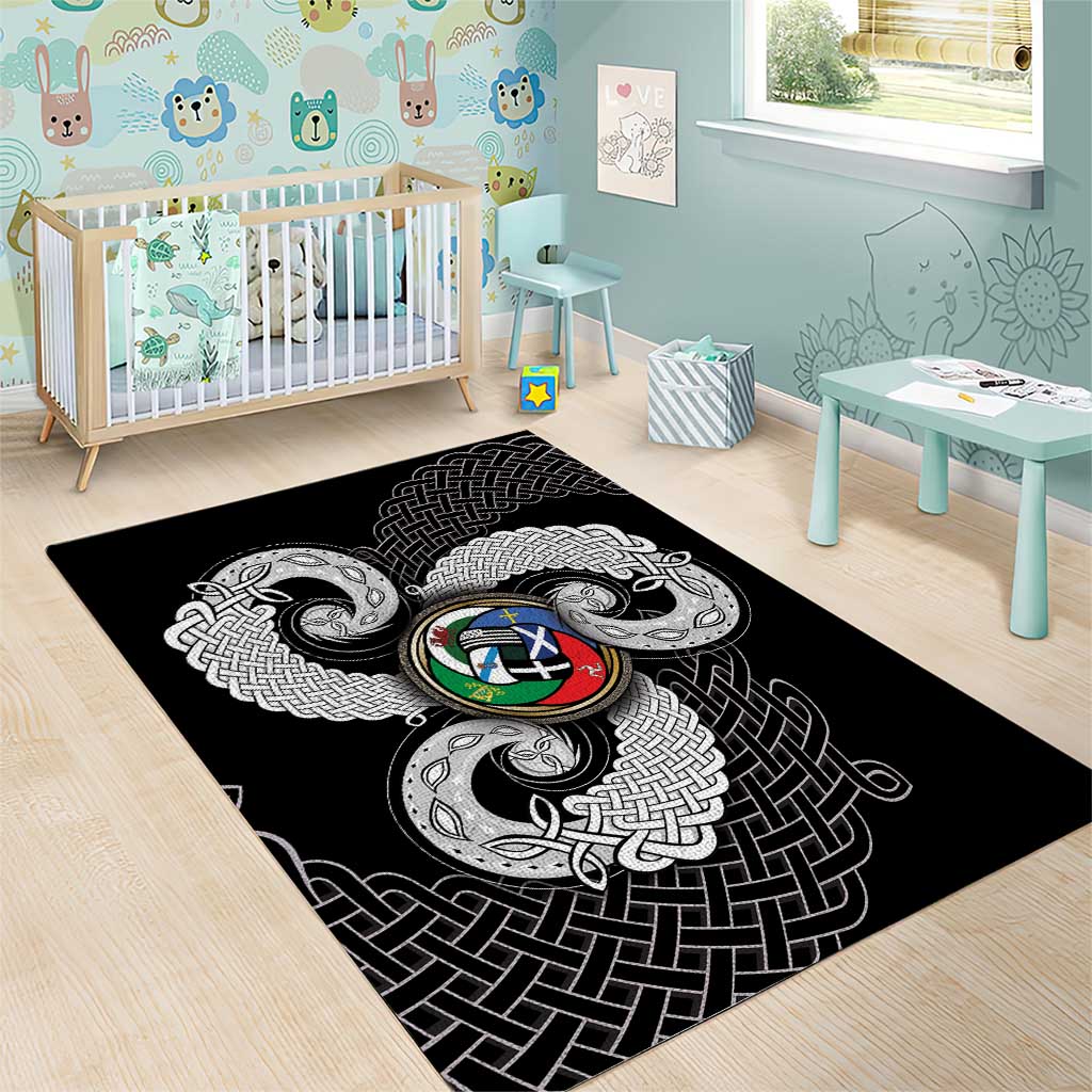 Six Celtic Countries Heritage Area Rug Black Celtic Knot Triskelion - Wonder Print Shop