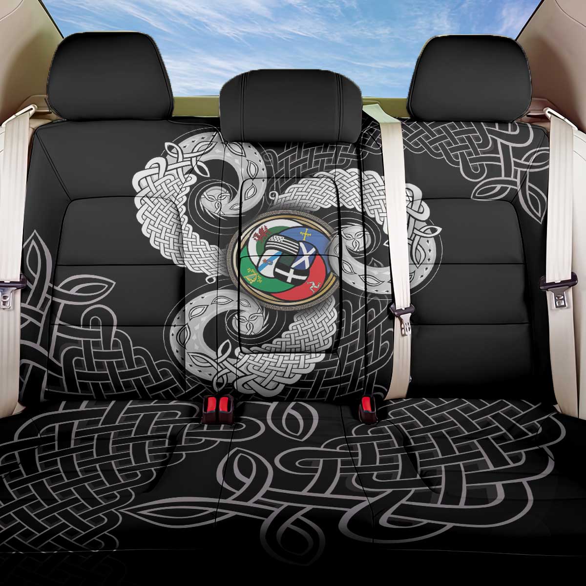 Six Celtic Countries Heritage Back Car Seat Cover Black Celtic Knot Triskelion - Wonder Print Shop
