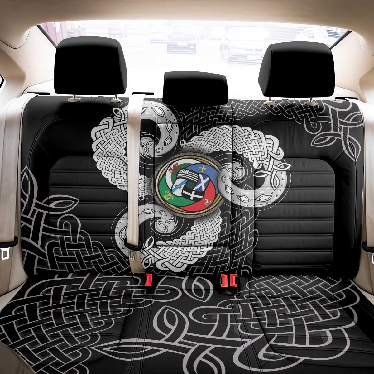Six Celtic Countries Heritage Back Car Seat Cover Black Celtic Knot Triskelion - Wonder Print Shop