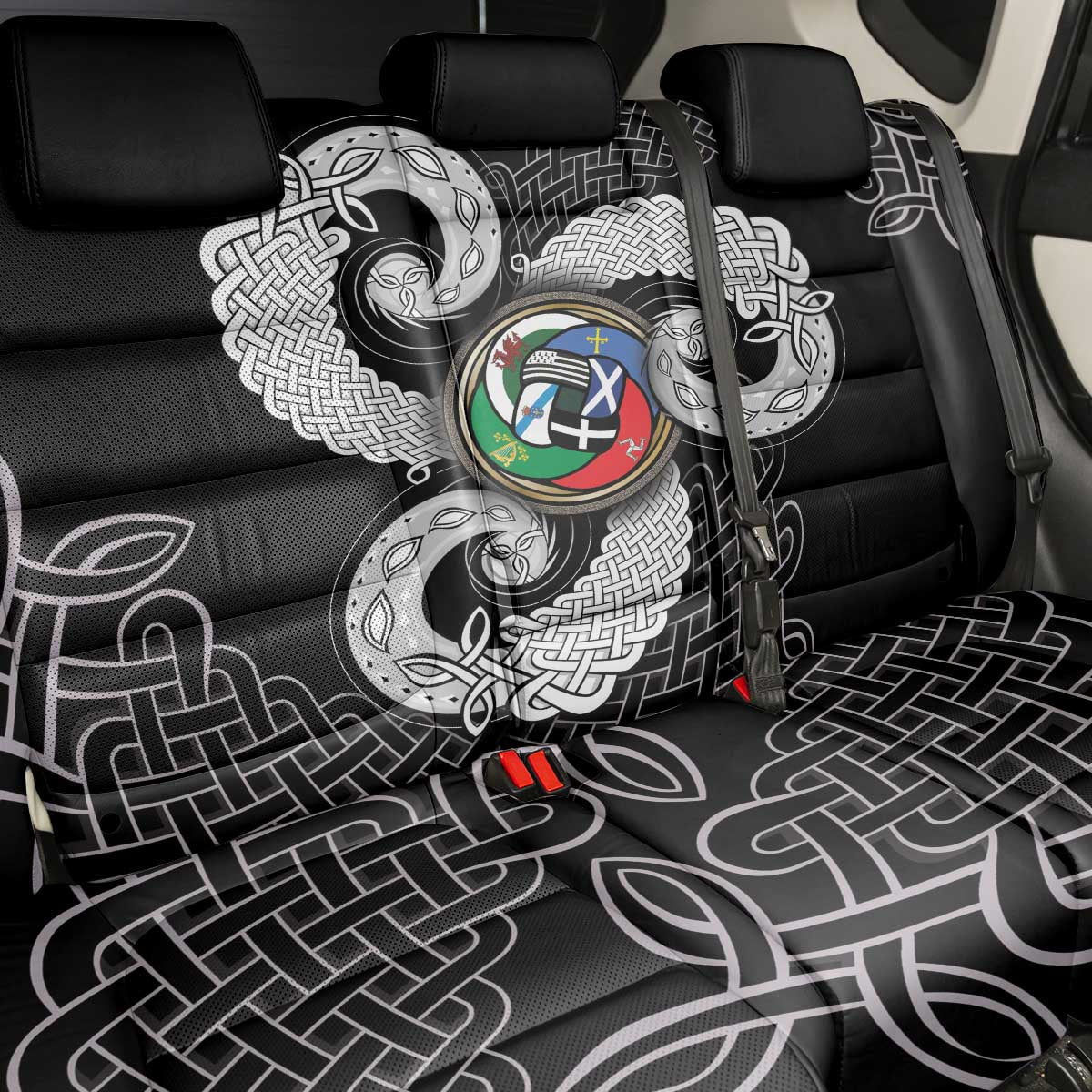 Six Celtic Countries Heritage Back Car Seat Cover Black Celtic Knot Triskelion - Wonder Print Shop